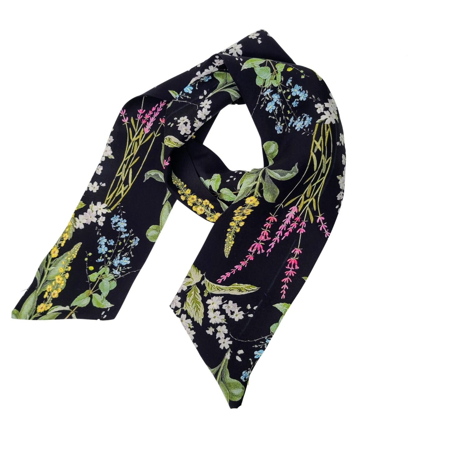 Silk Skinny Scarf black Floral Print - RBelliard