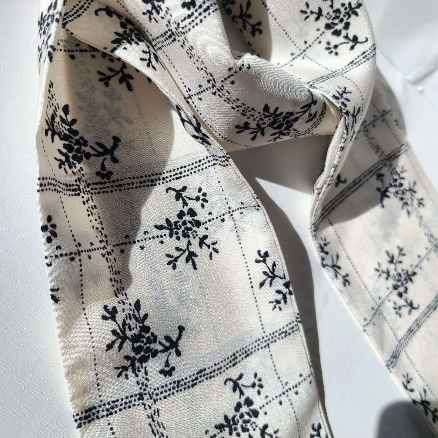 Silk Head Scarf - White Linear Floral - RBelliard