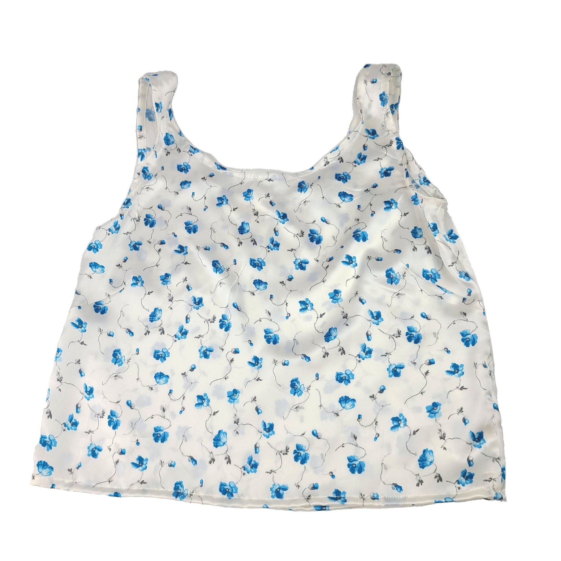 Silk Pajamas Short Set - White and Blue Floral Print - RBelliard