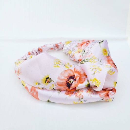 Floral Print Silk Headband - Light Pink - RBelliard