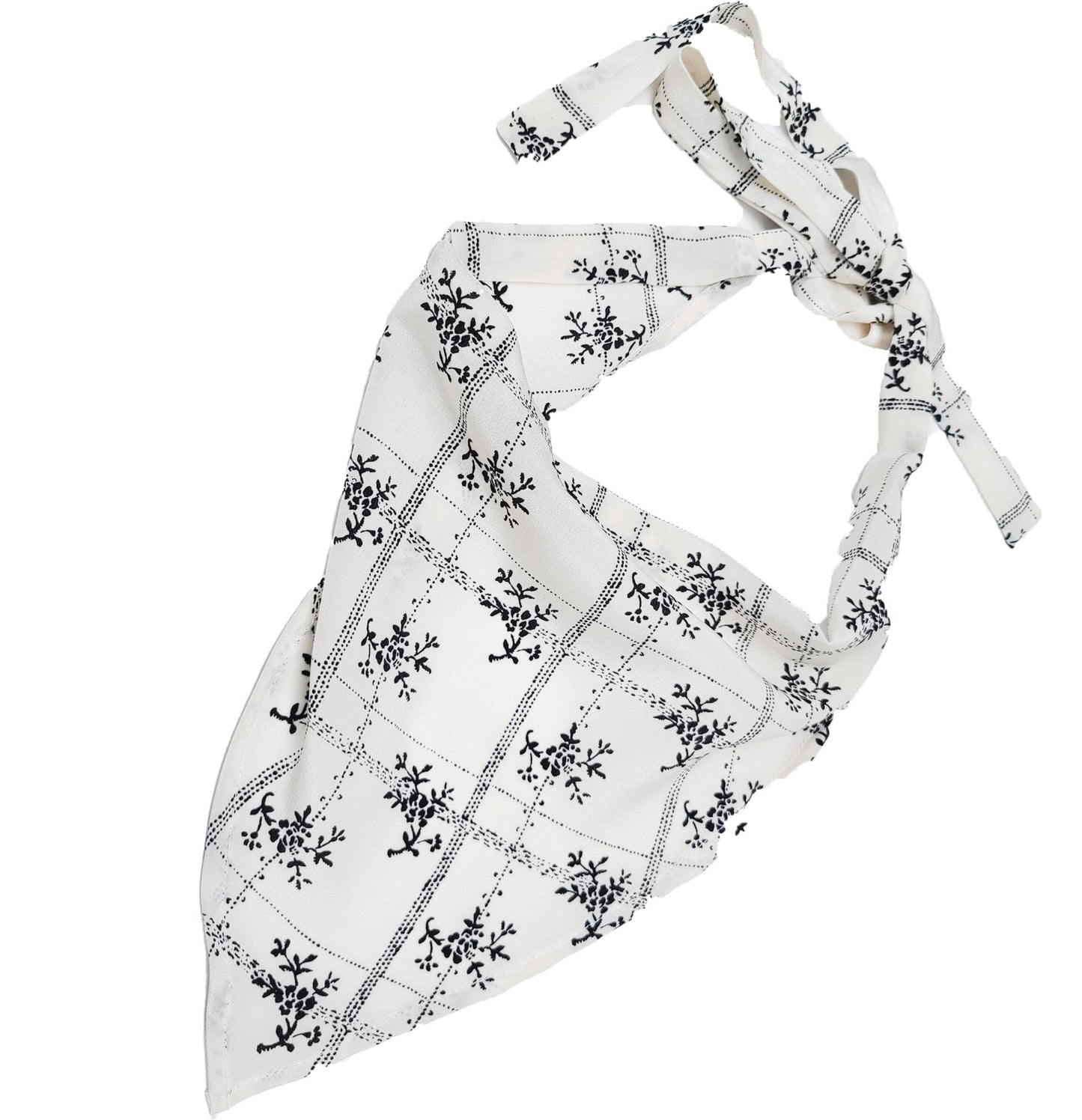 Silk Bandana Headband - White Linear Floral - Ties - RBelliard