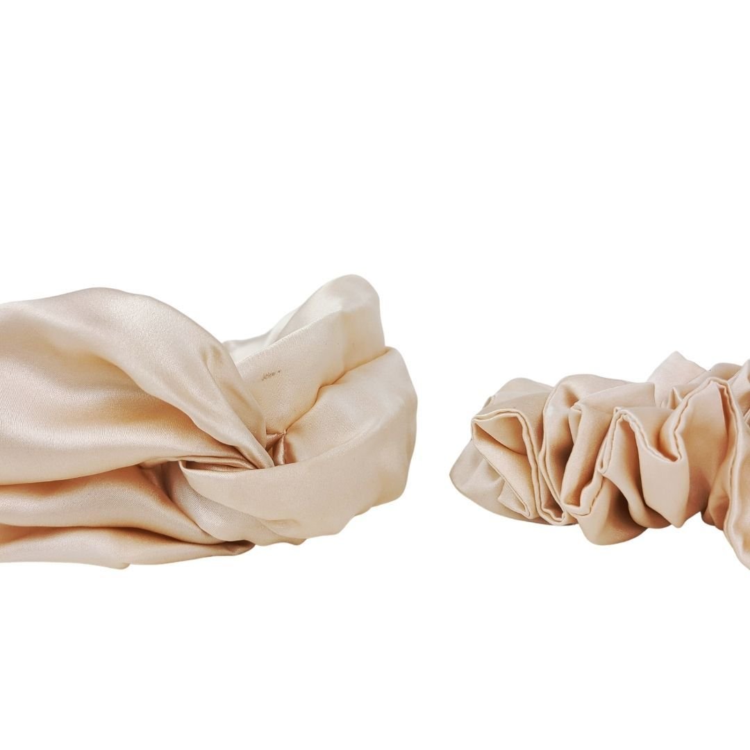 Ivory Silk Knot Headband and Large Scrunchie Set - RBelliard