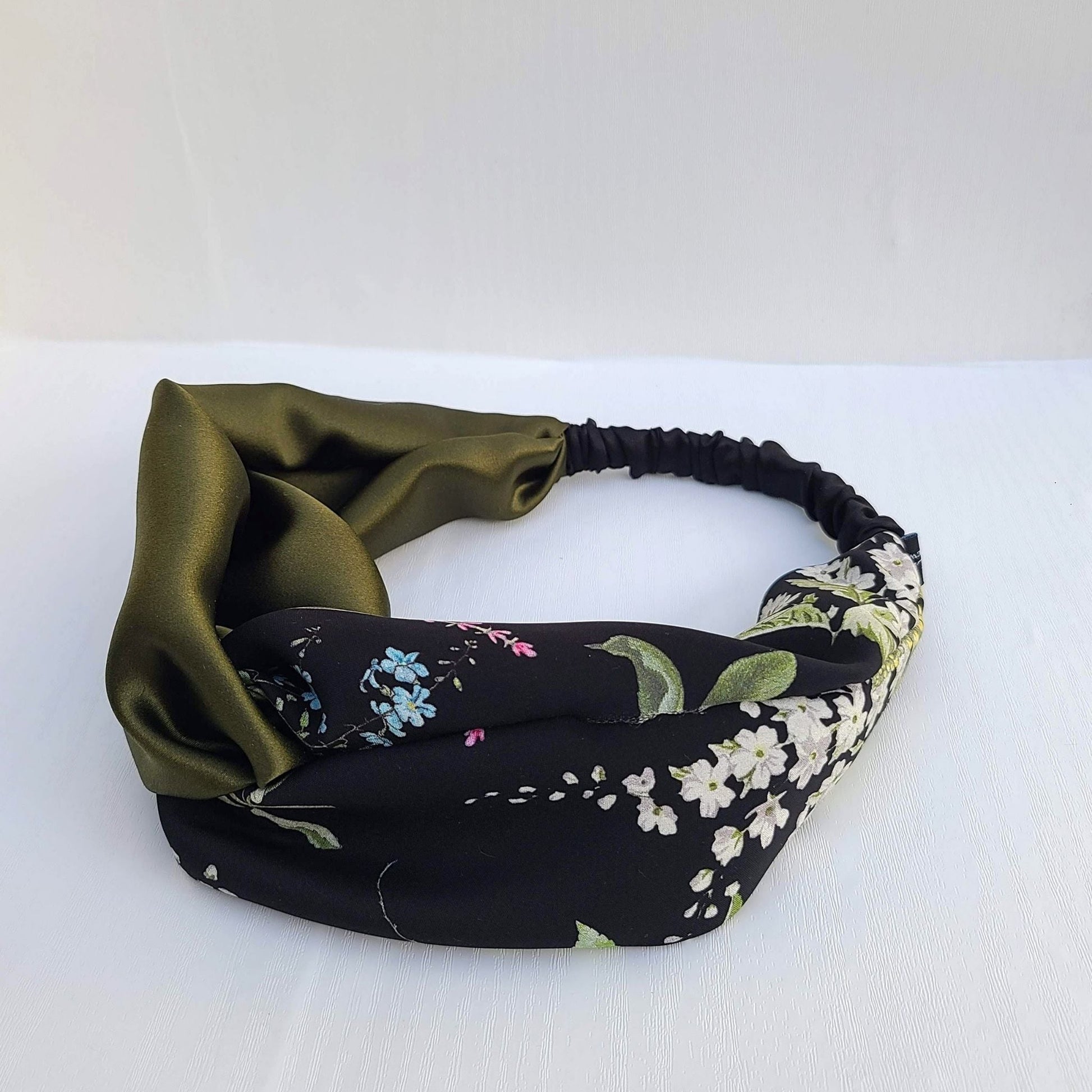 Silk Headband - Black Floral Print - Knotted - RBelliard