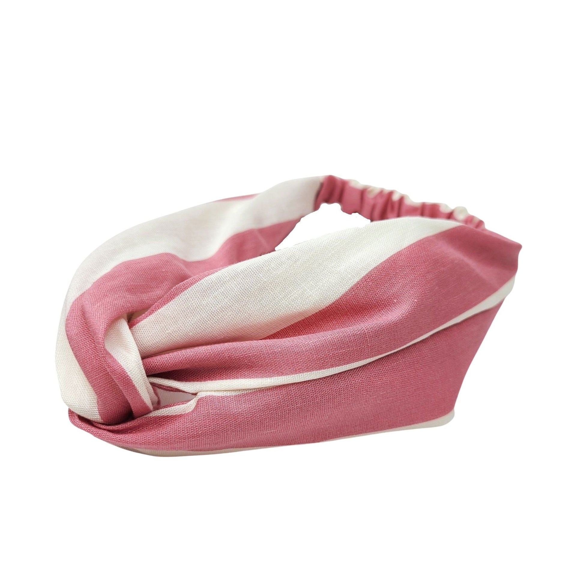 Linen Blend Knot Headband - Dusty Rose & White Stripe - RBelliard