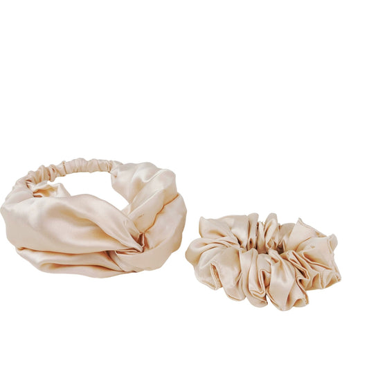 Ivory Silk Knot Headband and Large Scrunchie Set - RBelliard