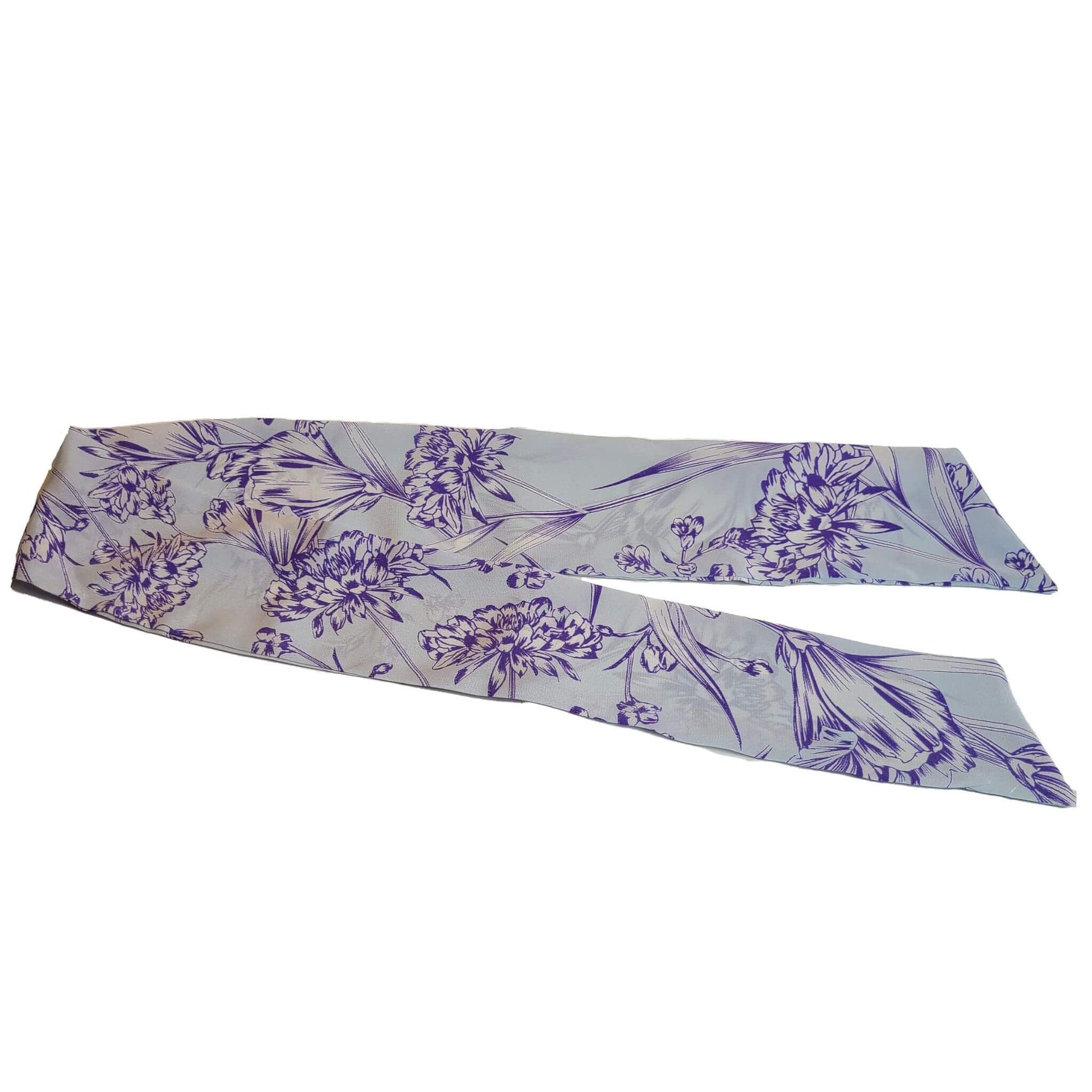 Silk Skinny Scarf - Light Blue & Purple Floral Print - RBelliard