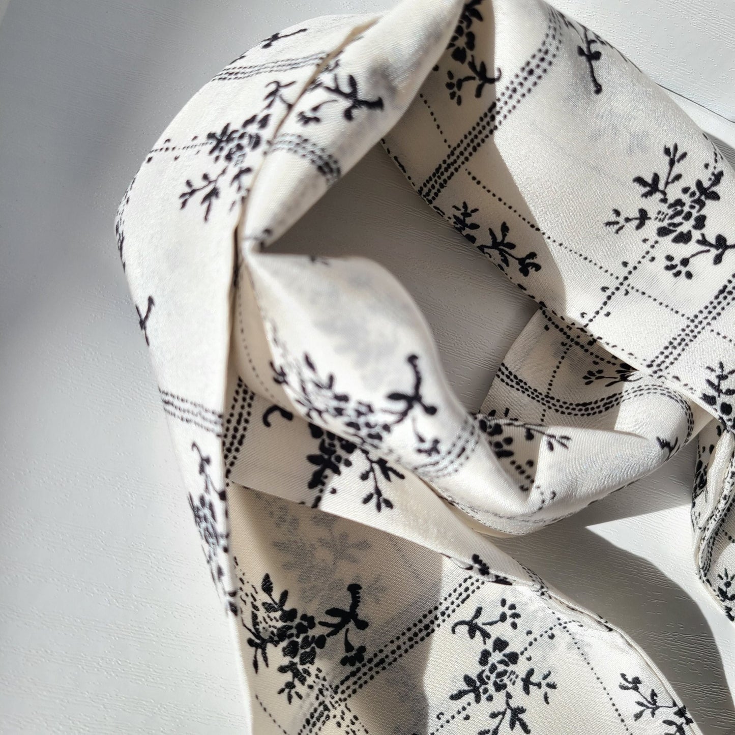 Silk Head Scarf - White Linear Floral - RBelliard