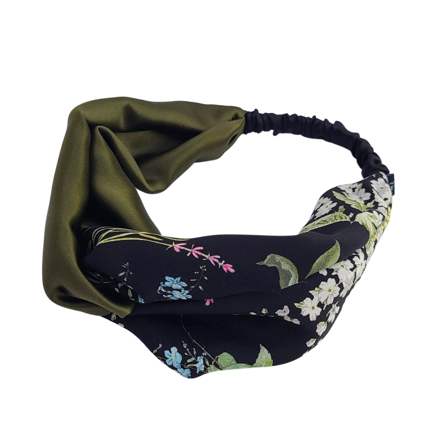 Silk Headband - Black Floral Print - Knotted - RBelliard