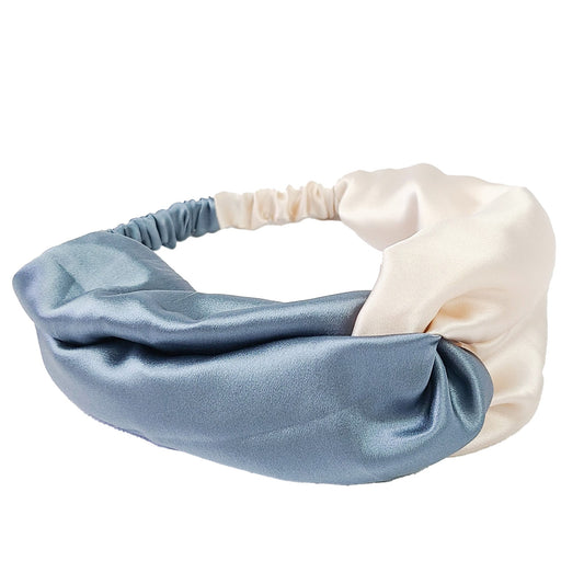 Silk Headband - Knot Style - Ivory and Blue - R Belliard - RBelliard