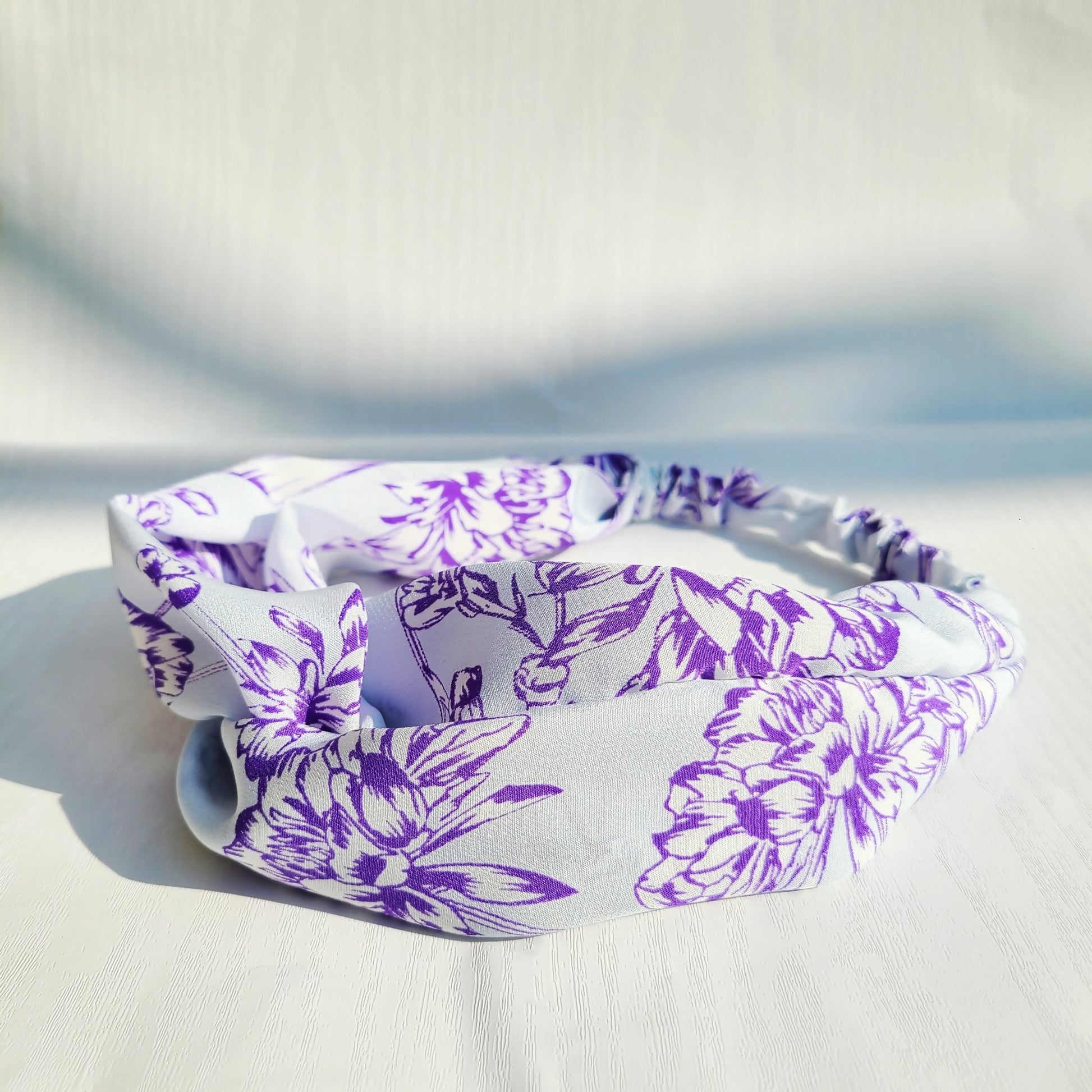 Floral Print Silk Headband - Light Blue - RBelliard