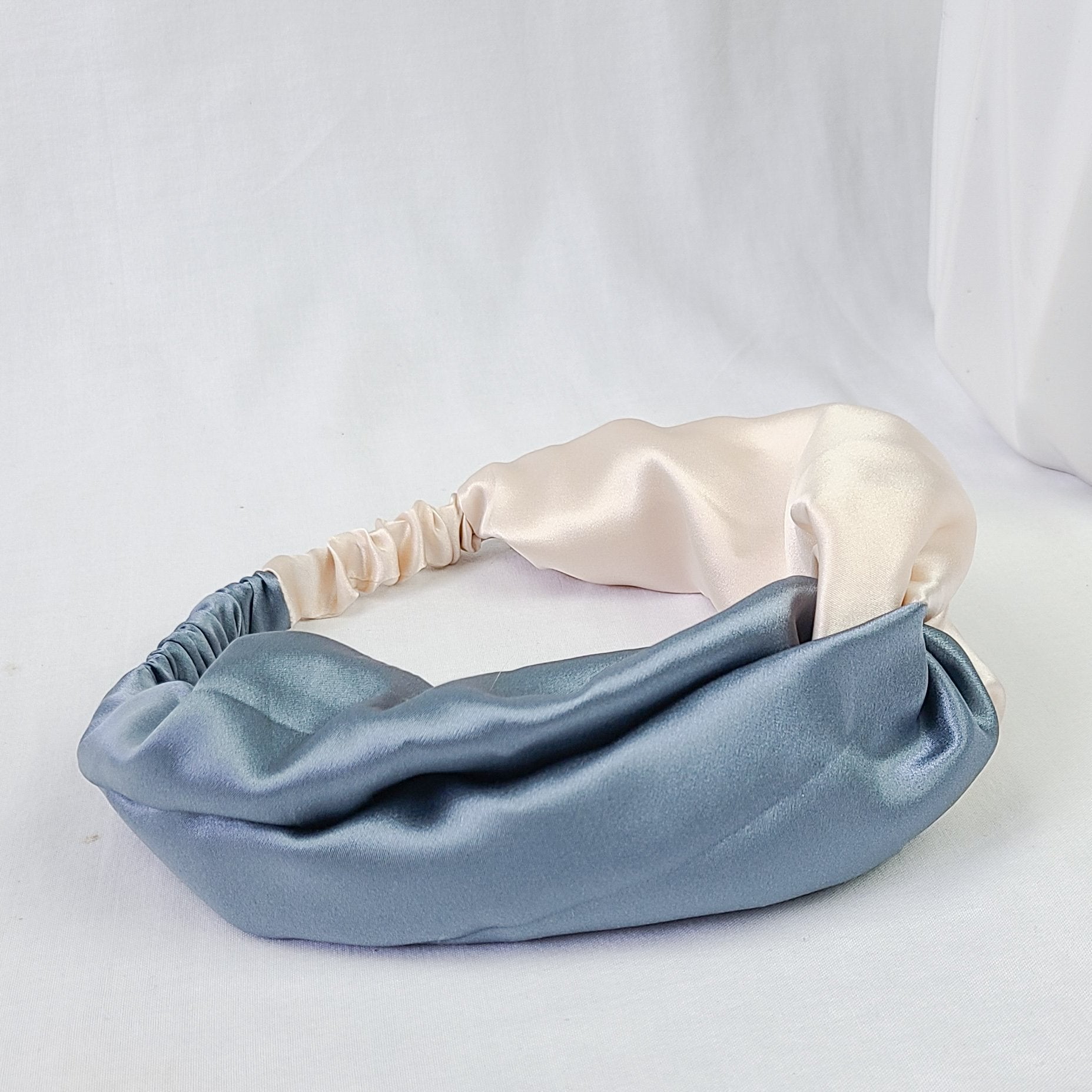 Silk knot headband - 2 tone - ivory and Blue -R Belliard